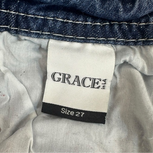 Grace LA Y2K Capri Jeans Sz 27 Easy Fit Embroidered Thick Stitch - Picture 8 of 9